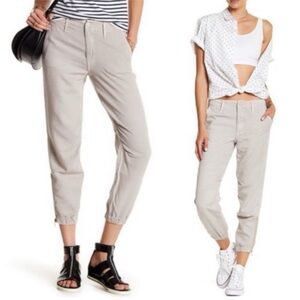 MOTHER The Misfit Crop Linen Blend Joggers in Stone Khaki  Size 26